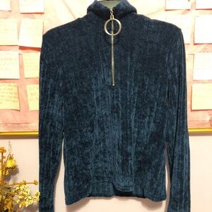 Crushed velvet Royal Blue Navy Velour Zip Up Soft Classy cozy warm Sweater